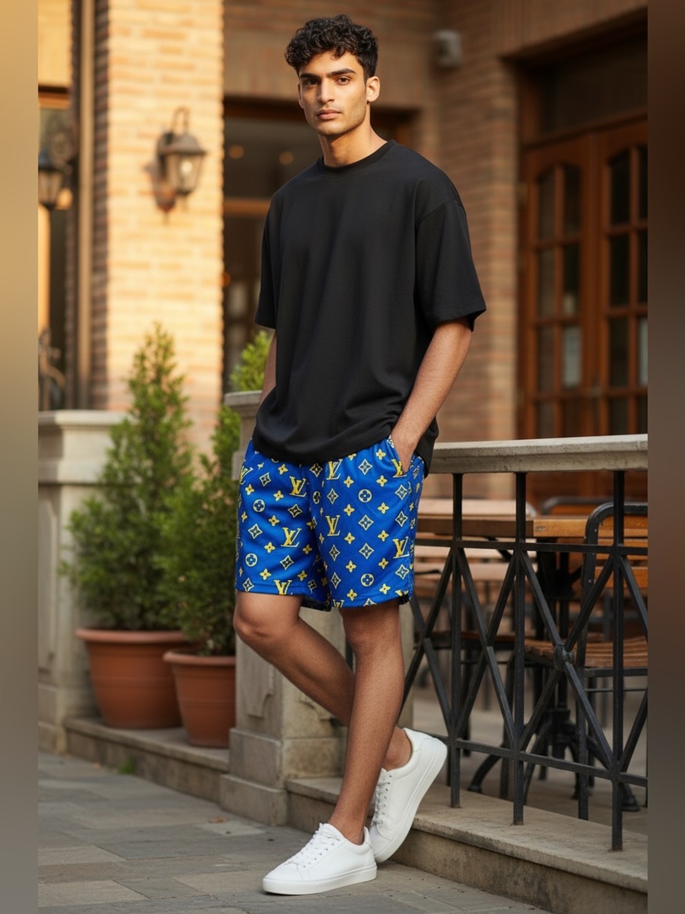Asylum - Blue Monogram Athletic Shorts for Men